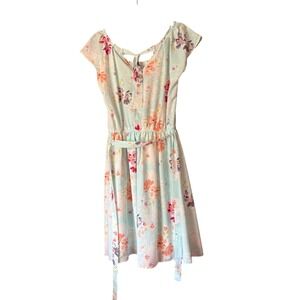LC Lauren Conrad Womens Floral Dress Tie Waist Blue Pink Babydoll Fairy Feminine